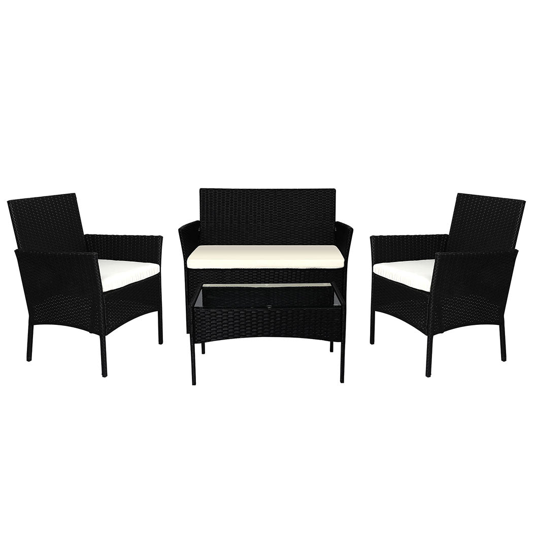 4 PCS Outdoor Furniture Setting Patio Garden Table Chairs Set Wicker Seat