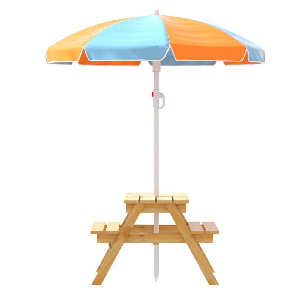 Kids Outdoor Table and Chairs Picnic Bench Umbrella Set Water Sand Pit Box