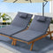 2x Outdoor Sun Lounger Adjustable Wood Chaise Lounge with Cushion