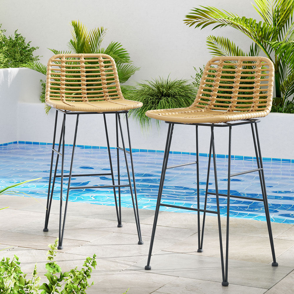 Gardeon 2x Outdoor Bar Stools Rattan Nature