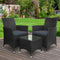 3 Piece Outdoor Rattan Furniture Set Black Wicker Chairs Glass Table Patio