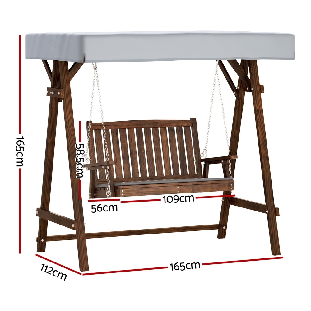 Outdoor Wooden Swing Chair Garden Bench Canopy Cushion 2 Seater Charcoal