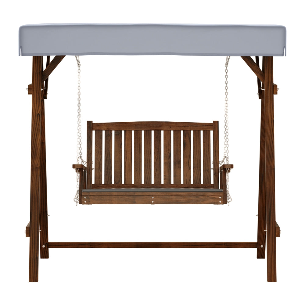 Outdoor Wooden Swing Chair Garden Bench Canopy Cushion 2 Seater Charcoal