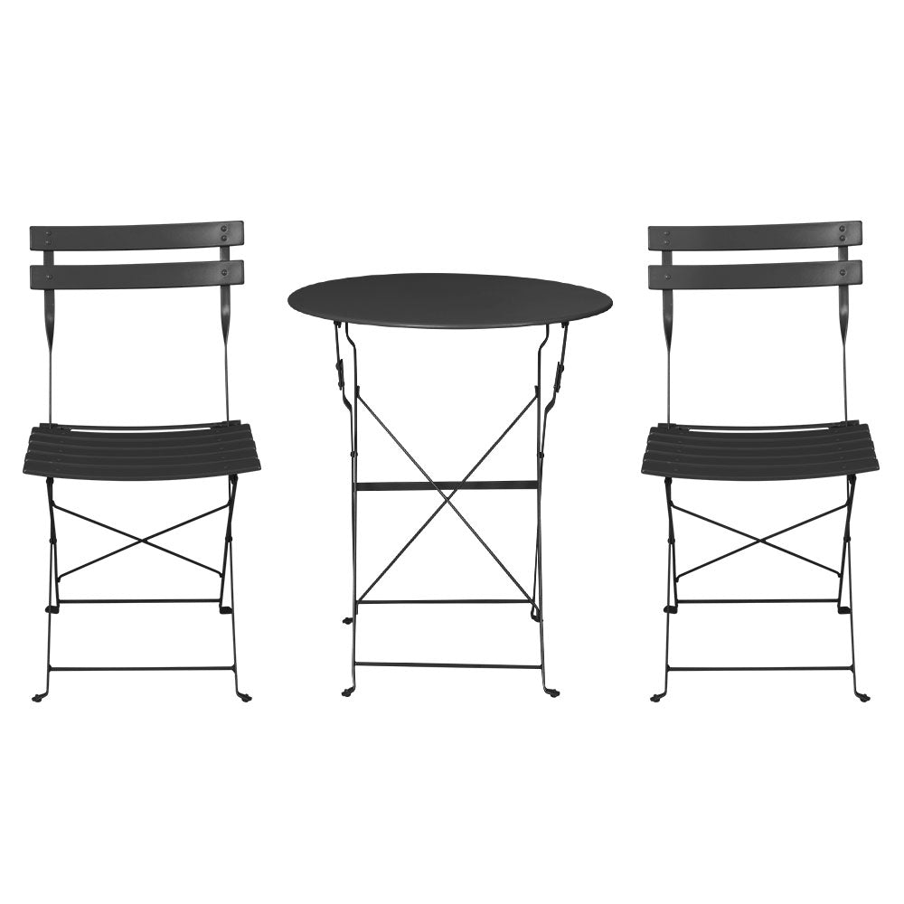 3PC Outdoor Bistro Set Steel Table and Chairs Patio Furniture Black