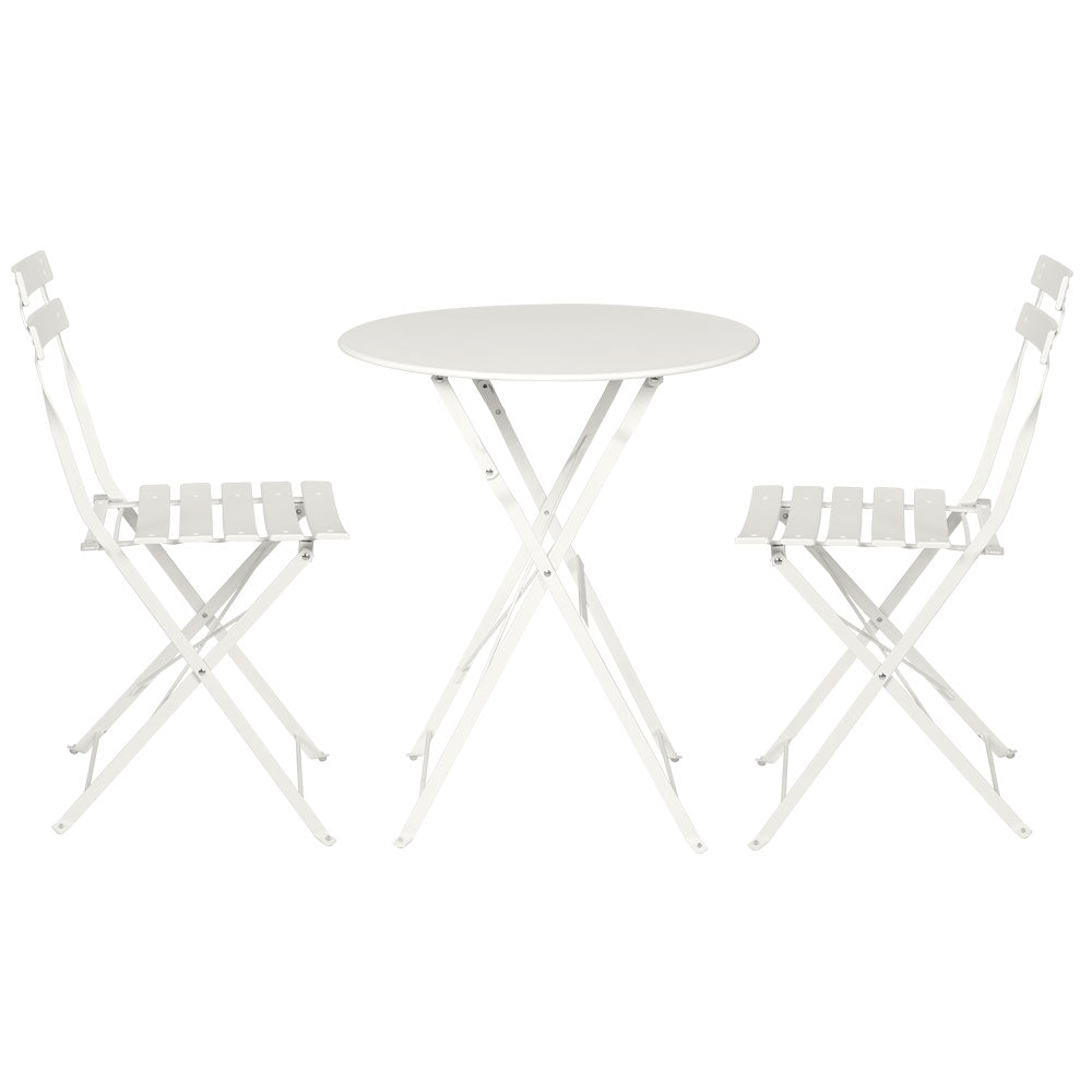 3PC Outdoor Bistro Set Steel Table and Chairs Patio Furniture White