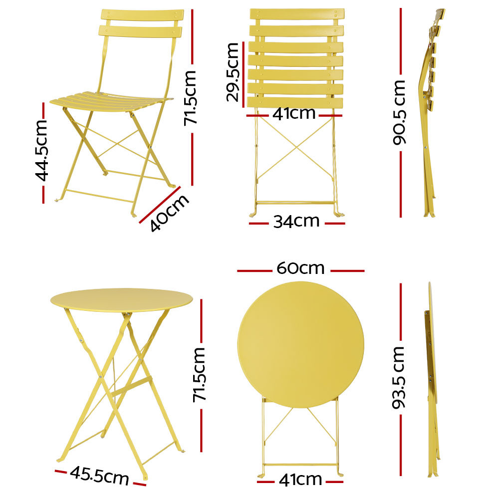 3PC Outdoor Bistro Set Steel Table and Chairs Patio Furniture Yellow