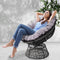 Papasan Chair Wicker 360° Rotating Lounge Chair with Cushion Black