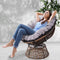 Papasan Chair Wicker 360° Rotating Lounge Chair with Cushion Brown