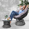 Papasan Chair Set with Side Table Black PE Rattan Cushion Lounge Chair Indoor Outdoor Furniture