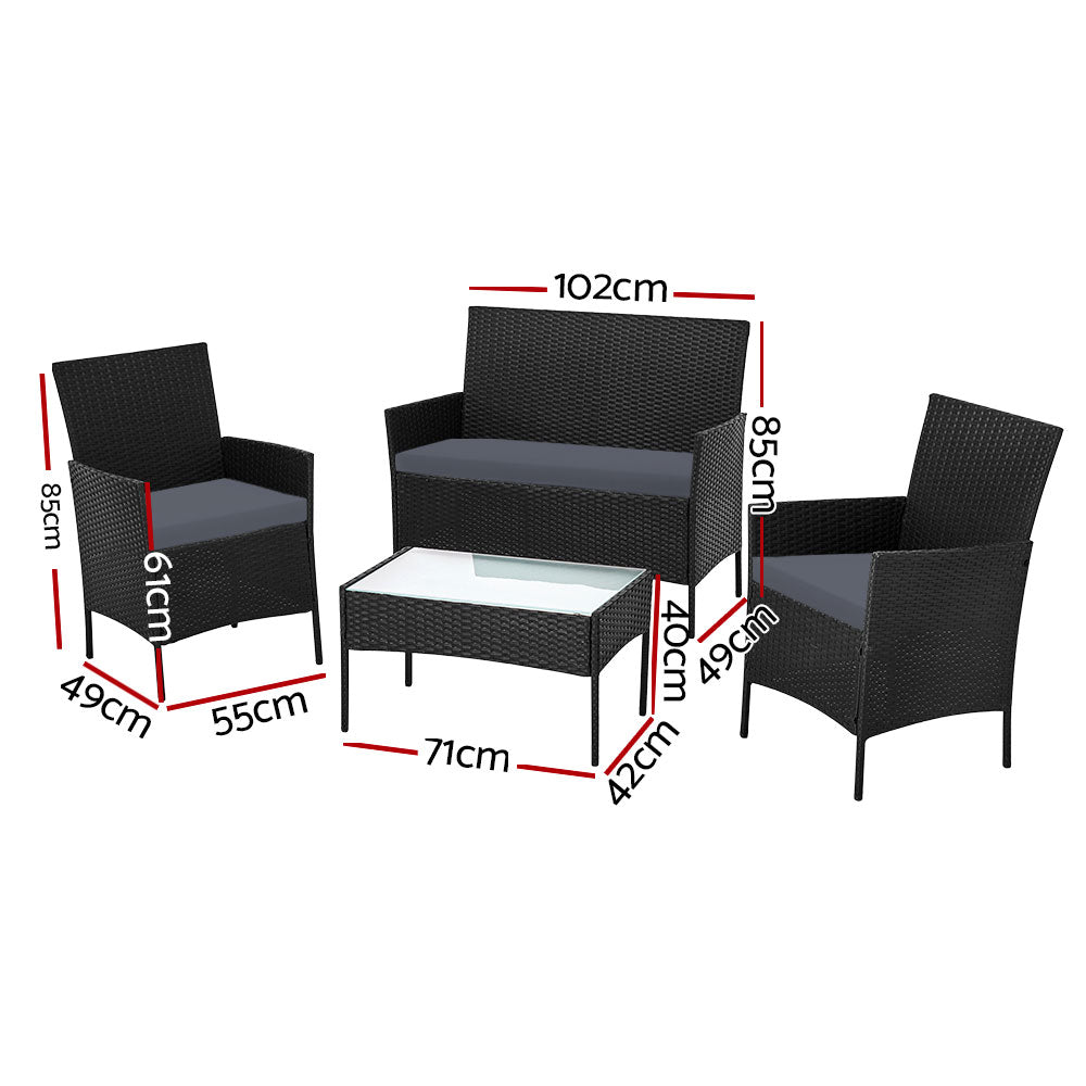 4 Seater Outdoor Sofa Set with Storage Cover Wicker Table Chair Black