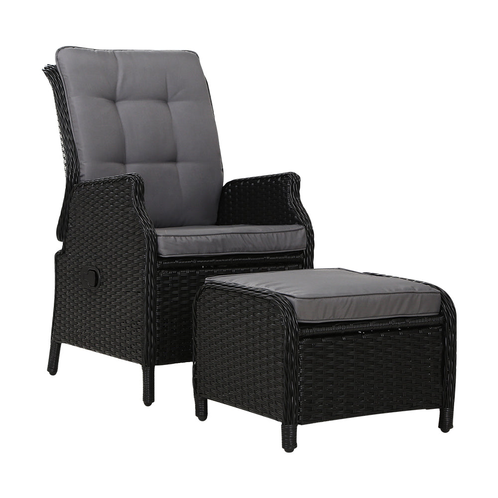 Recliner Chair Sun lounge Wicker Lounger Outdoor Furniture Patio Adjustable Black