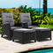 Outdoor Wicker Recliner Set 2 Chairs 2 Ottomans PE Rattan Patio Black