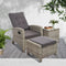 Outdoor Wicker Recliner Set Chair Ottoman Table PE Rattan Grey Patio Set