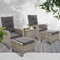 Outdoor Wicker Recliner Set 2 Chairs 2 Ottomans Table PE Rattan Grey