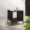 PE Rattan Wicker Side Table with Glass Top Outdoor Coffee Table Black