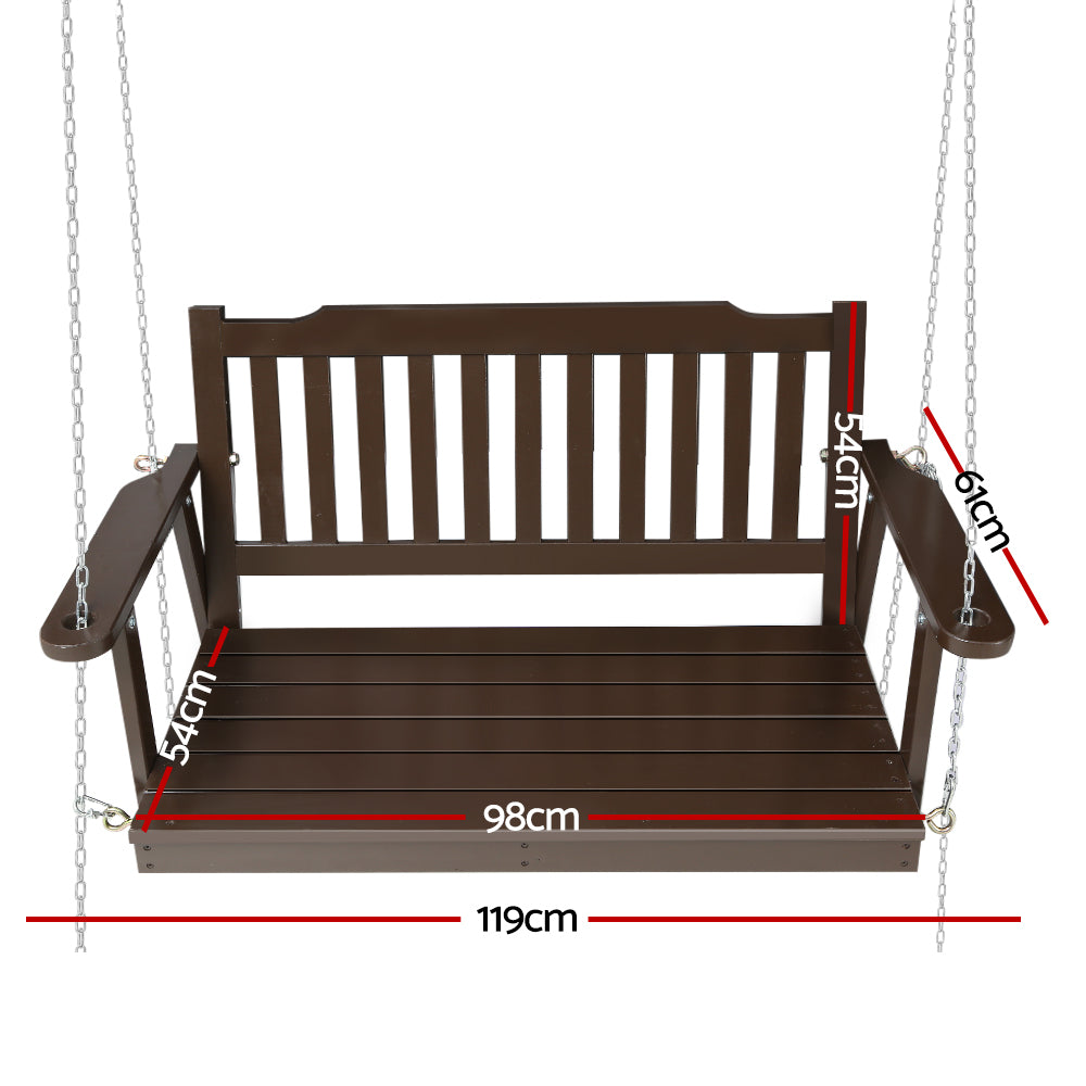 2 Seater Gardeon Porch Swing Chair with Chain Outdoor Furniture Wooden Brown