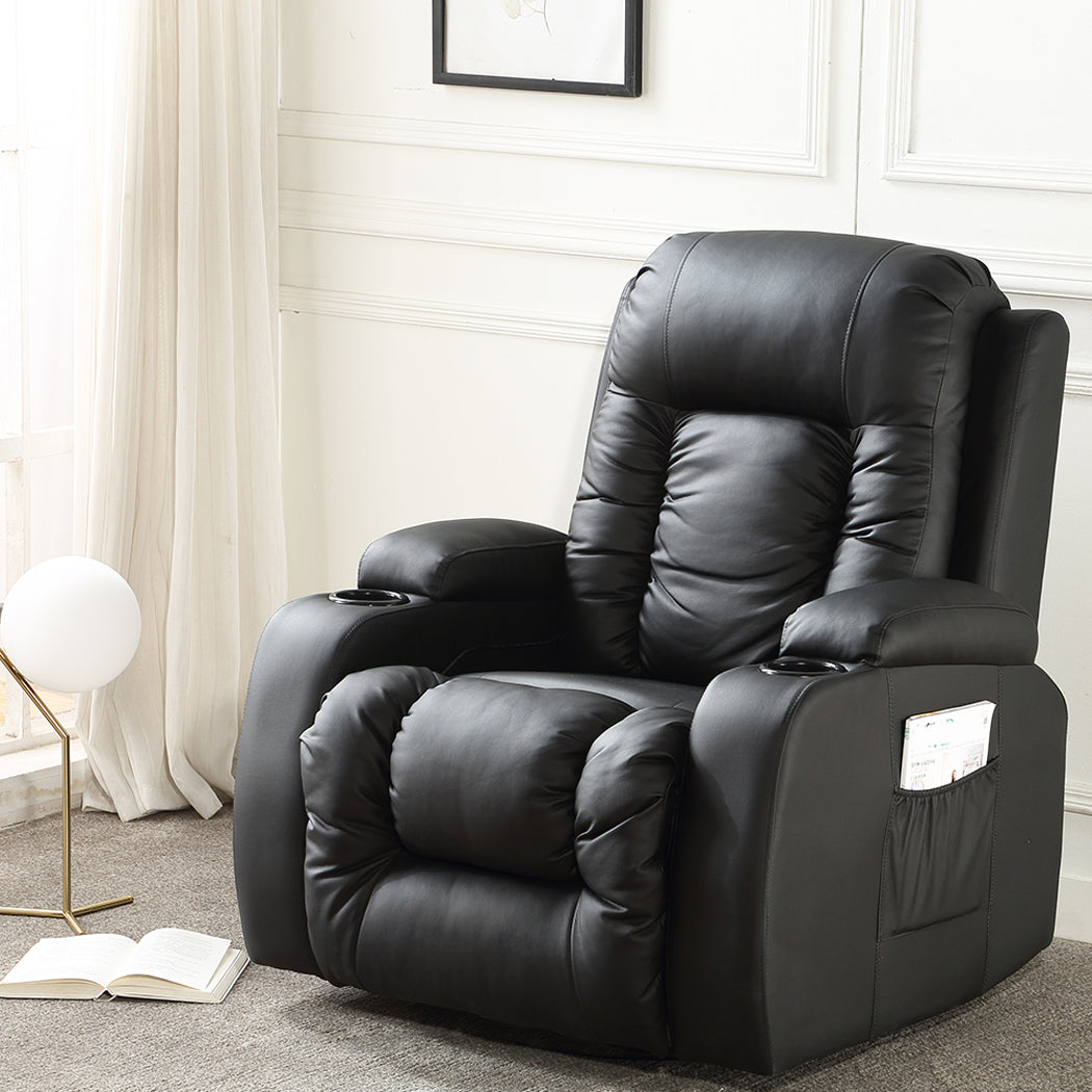 Recliner Chair Electric Massage Chairs Leather Lounge Sofa Heated Black