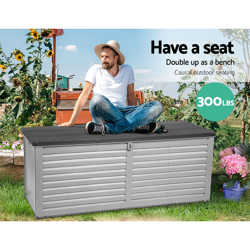 Outdoor Storage Box 390L Container Lockable Garden Bench Tools Toy Shed Black