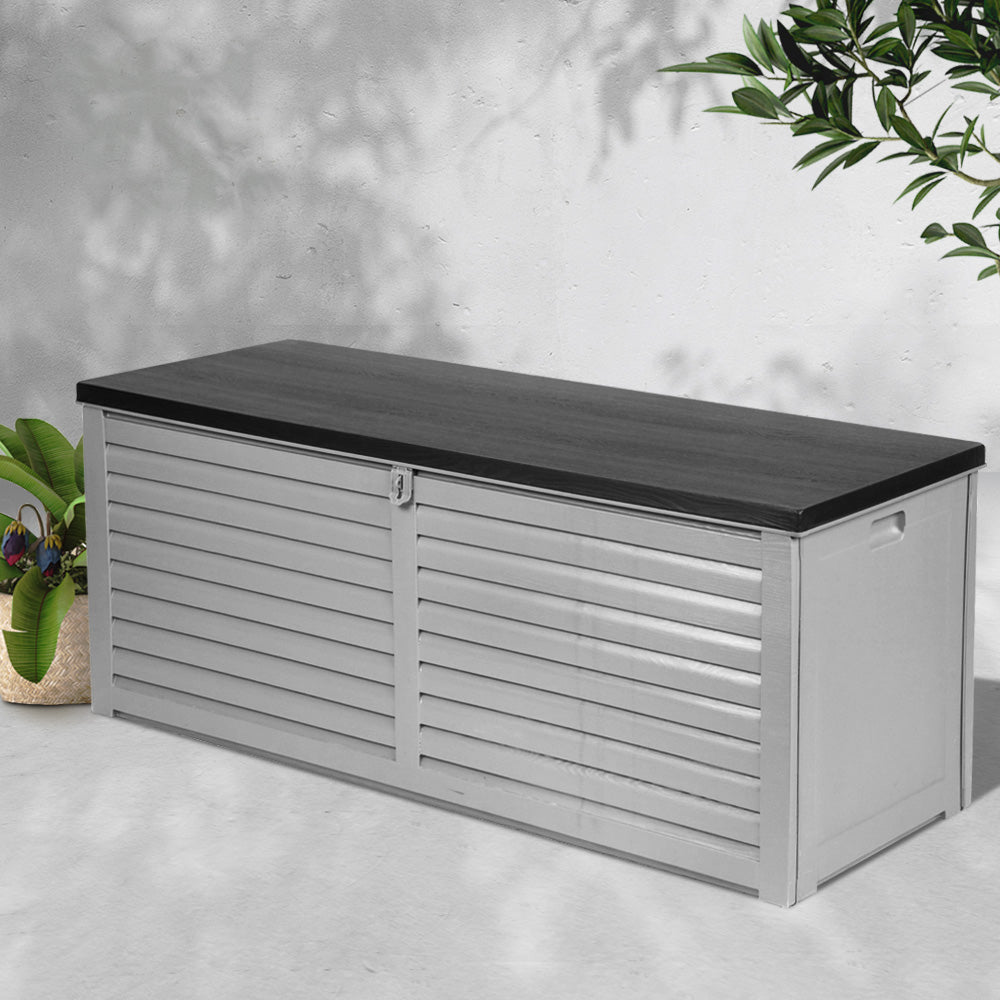 Outdoor Storage Box 390L Container Lockable Garden Bench Tools Toy Shed Black