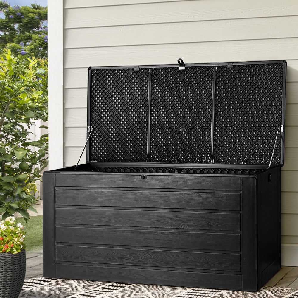 Gardeon Outdoor Storage Box 680L Container Lockable Garden Bench Shed Tool All Black