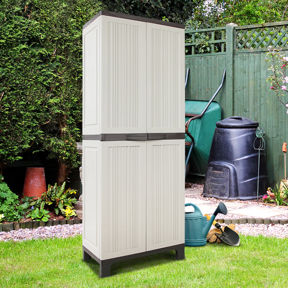 173cm Outdoor Storage Cabinet Box Lockable Cupboard Sheds Garage Adjustable Beige