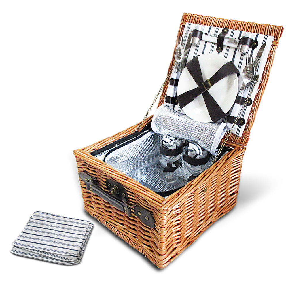 Alfresco 2 Person Picnic Basket Set Vintage Outdoor Baskets Insulated Blanket