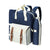 4 Person Picnic Backpack Set Insulated Cooler Bag Blanket Blue Beige