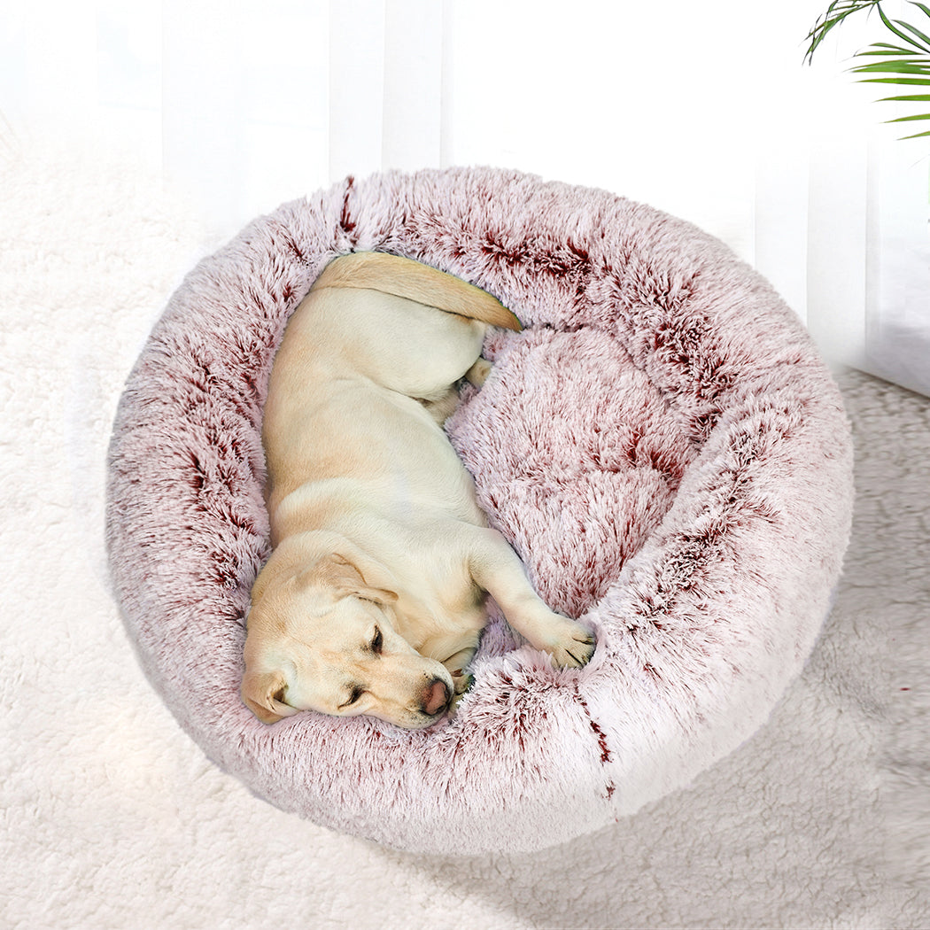 Pet Bed Cat Dog Donut Nest Calming Mat Soft Plush Kennel Pink L