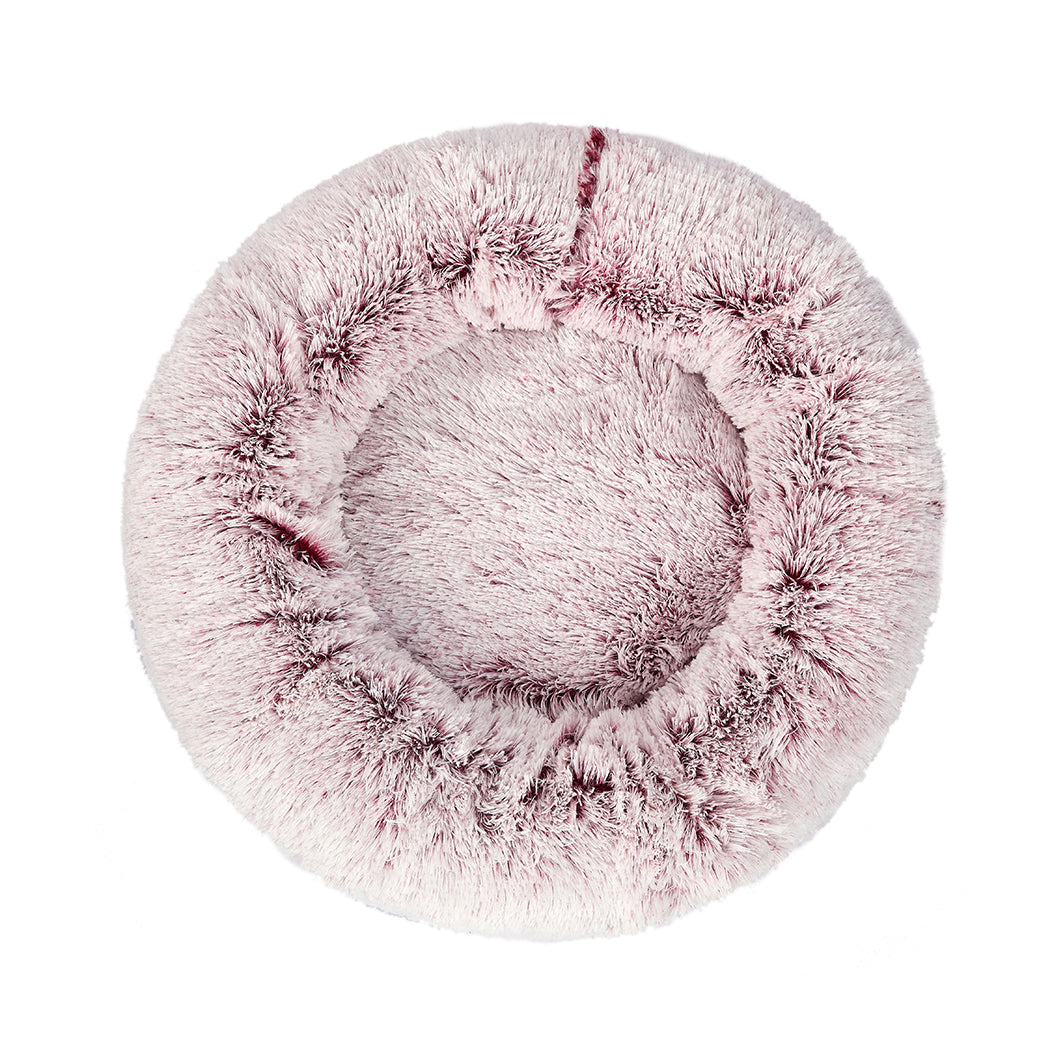 Pet Bed Cat Dog Donut Nest Calming Mat Soft Plush Kennel Pink M