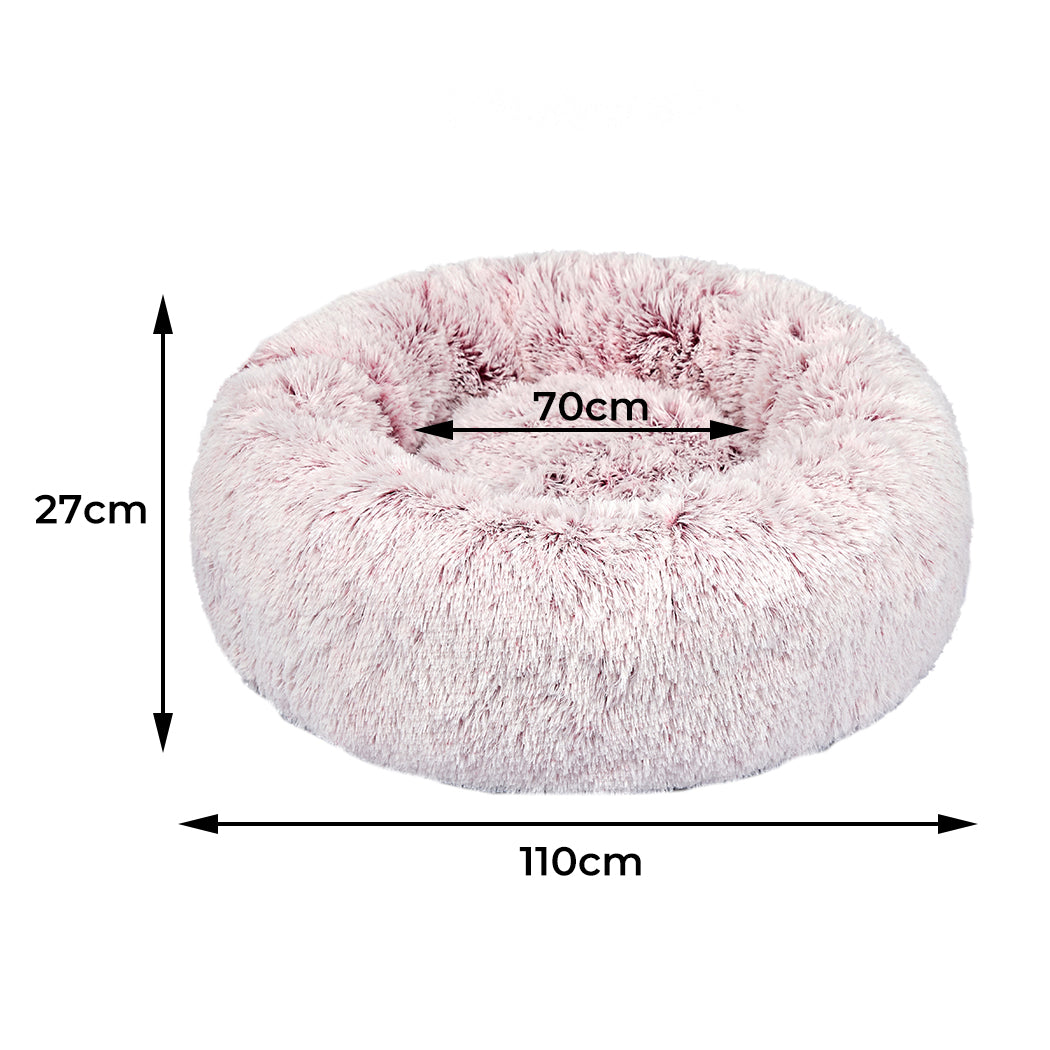 Pet Bed Cat Dog Donut Nest Calming Mat Soft Plush Kennel Pink XL