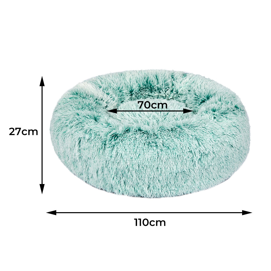 Pet Bed Cat Dog Donut Nest Calming Mat Soft Plush Kennel Teal XL