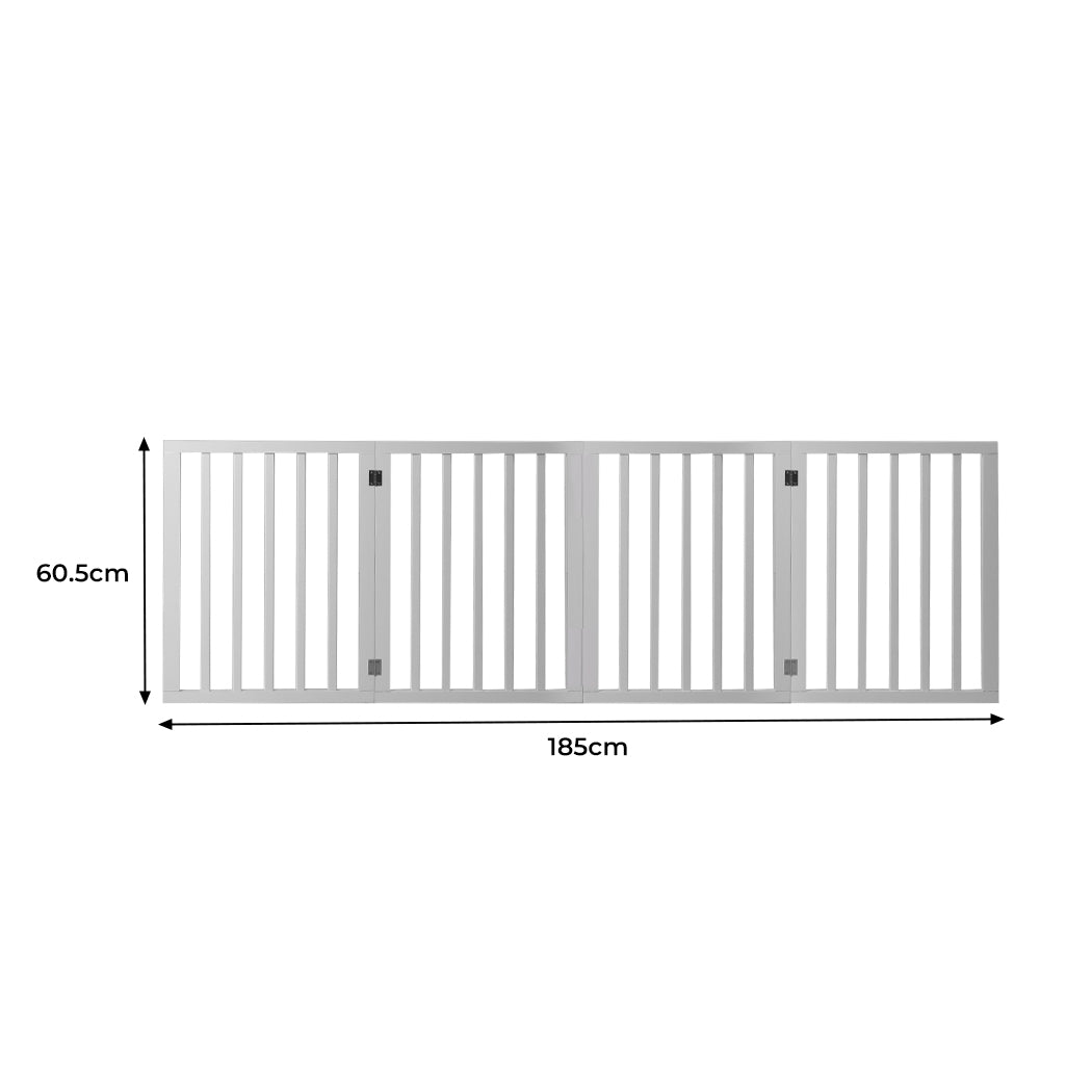 Wooden Pet Gate Dog Fence Retractable Barrier Portable Door 4 Panel White