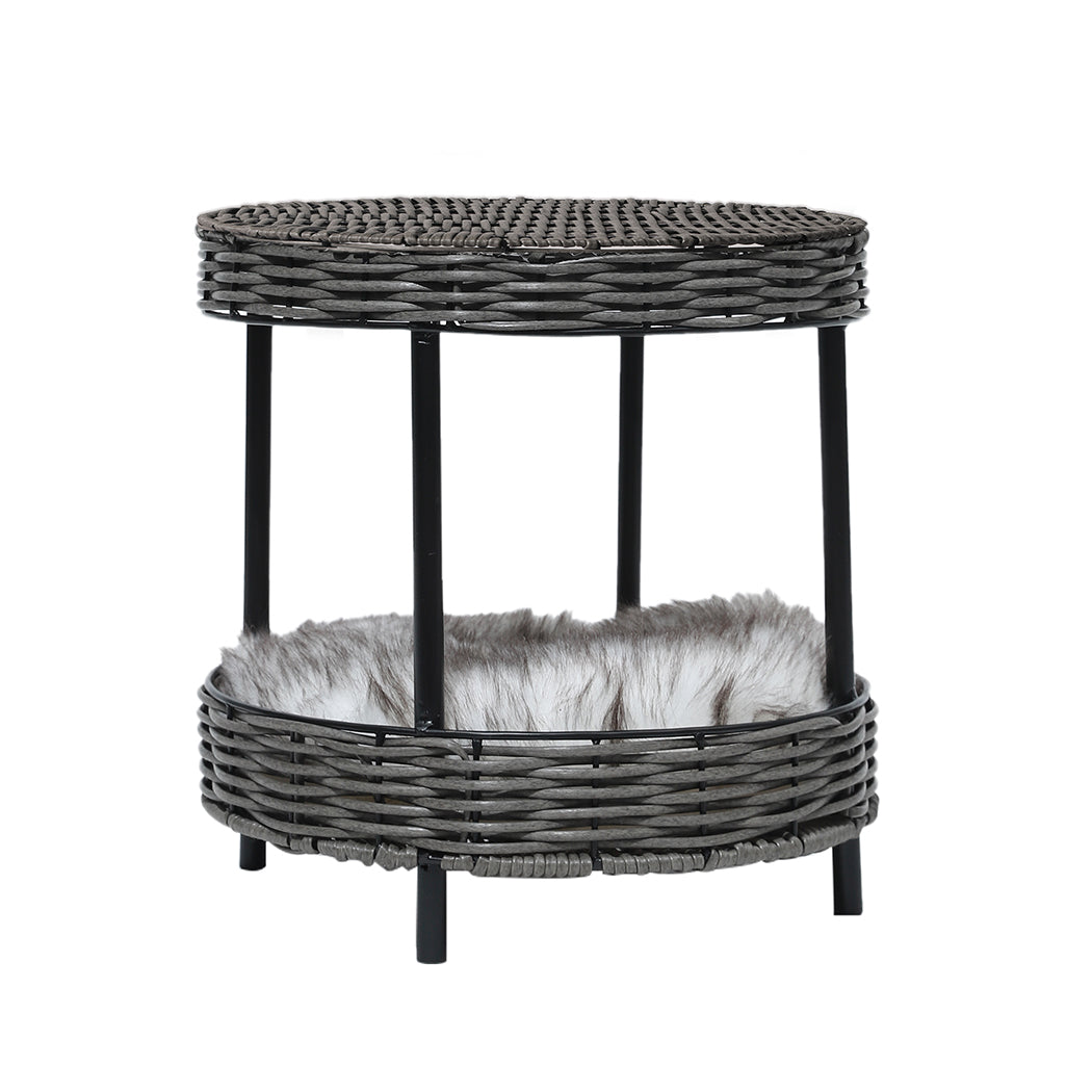 Rattan Pet Bed Elevated Raised Cat Dog House Wicker Basket Kennel Table