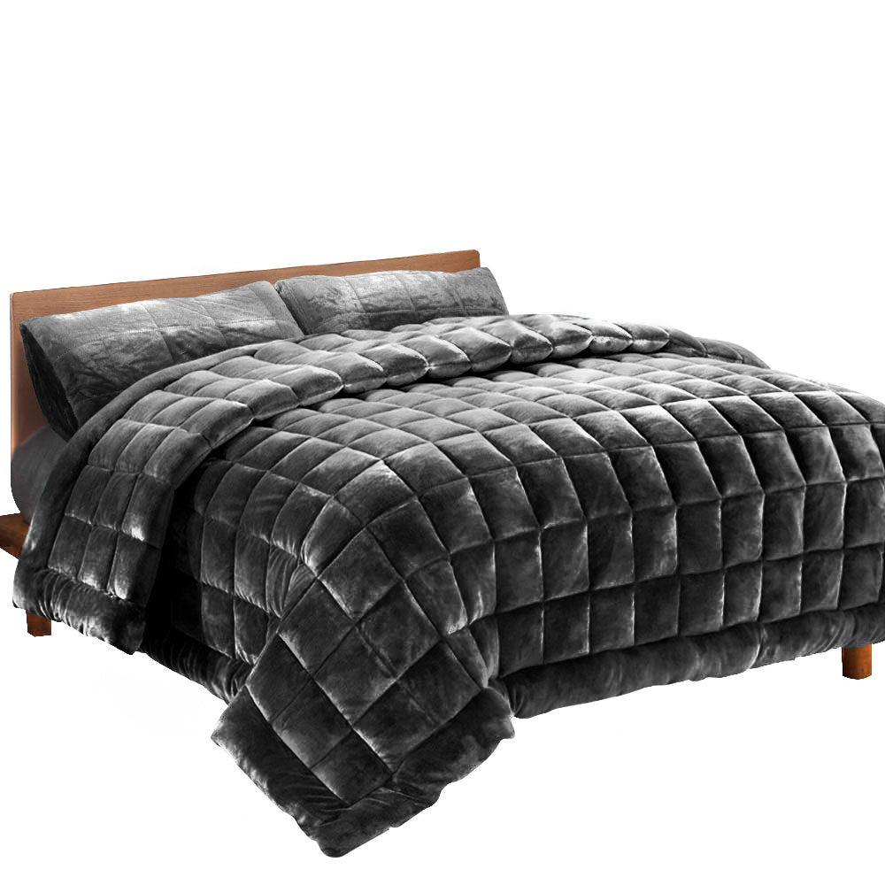 Giselle Bedding Faux Mink Quilt Charcoal King