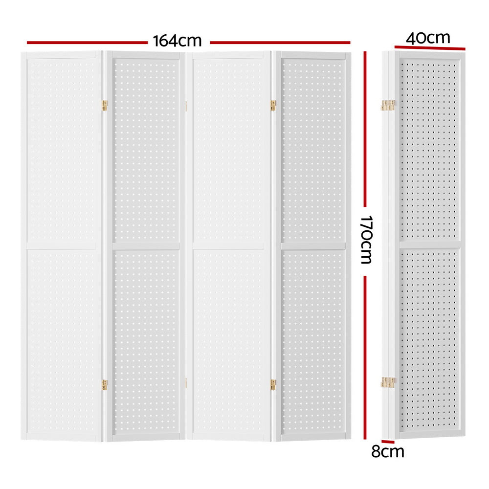 Artiss 4 Panel Room Divider Screen 164x170cm Pegboard White