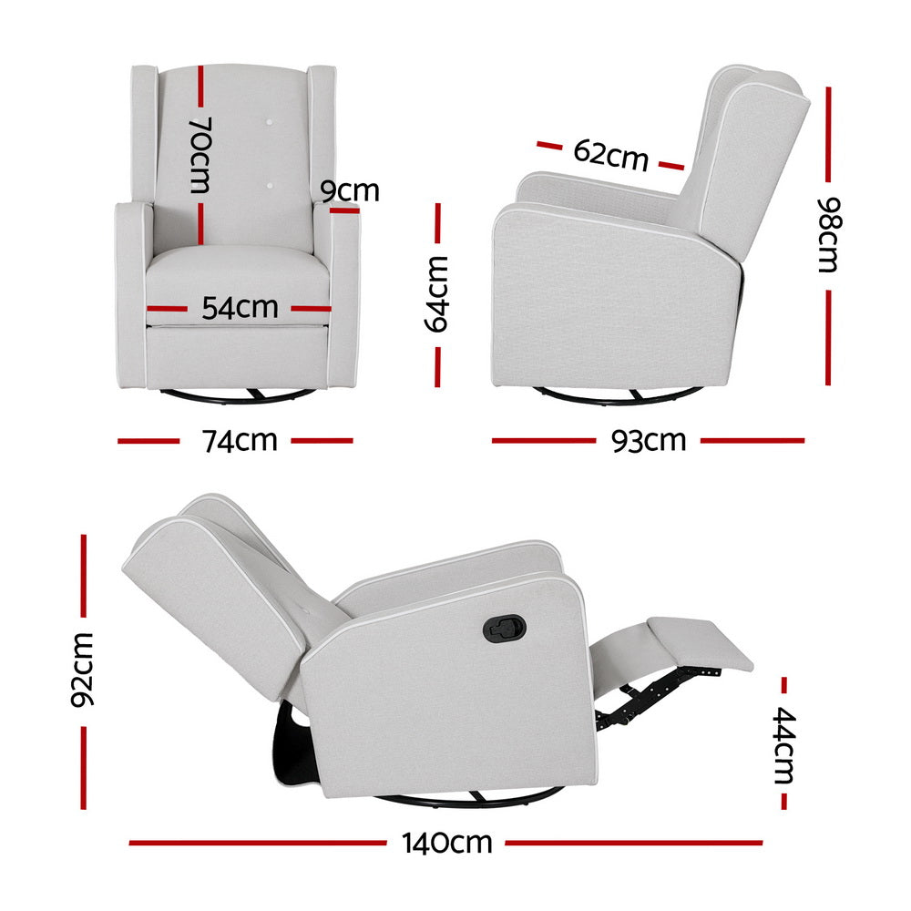 Recliner Armchair 360ï¿½ Swivel Grey Fabric