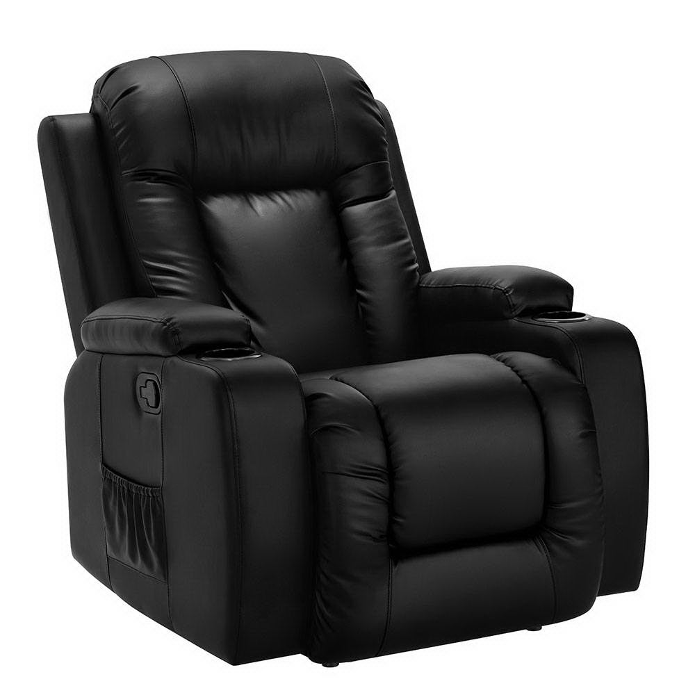 Recliner Chair Electric Heated Massage Chairs Faux Leather Cabin