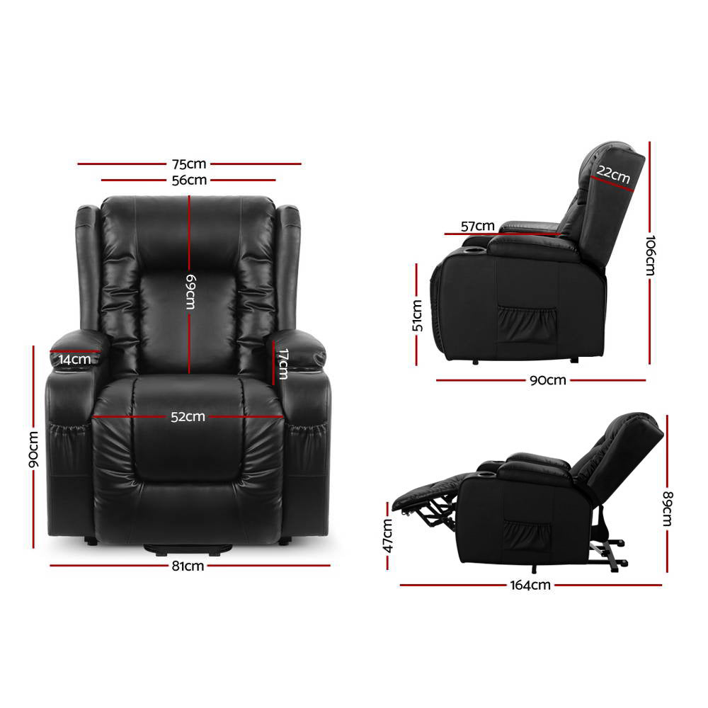 Recliner Chair Lift Assist Heated Massage Chair Leather Rukwa