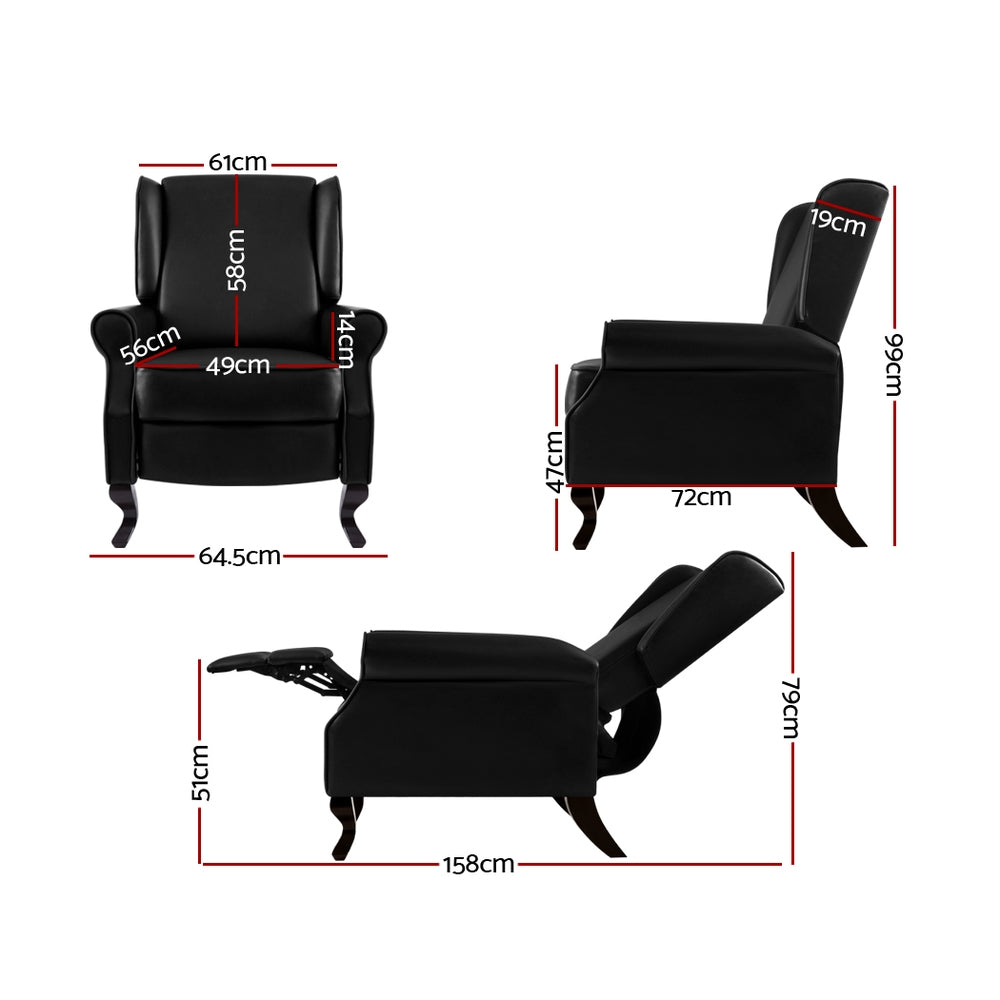 Recliner Armchair Black Faux Leather Domini