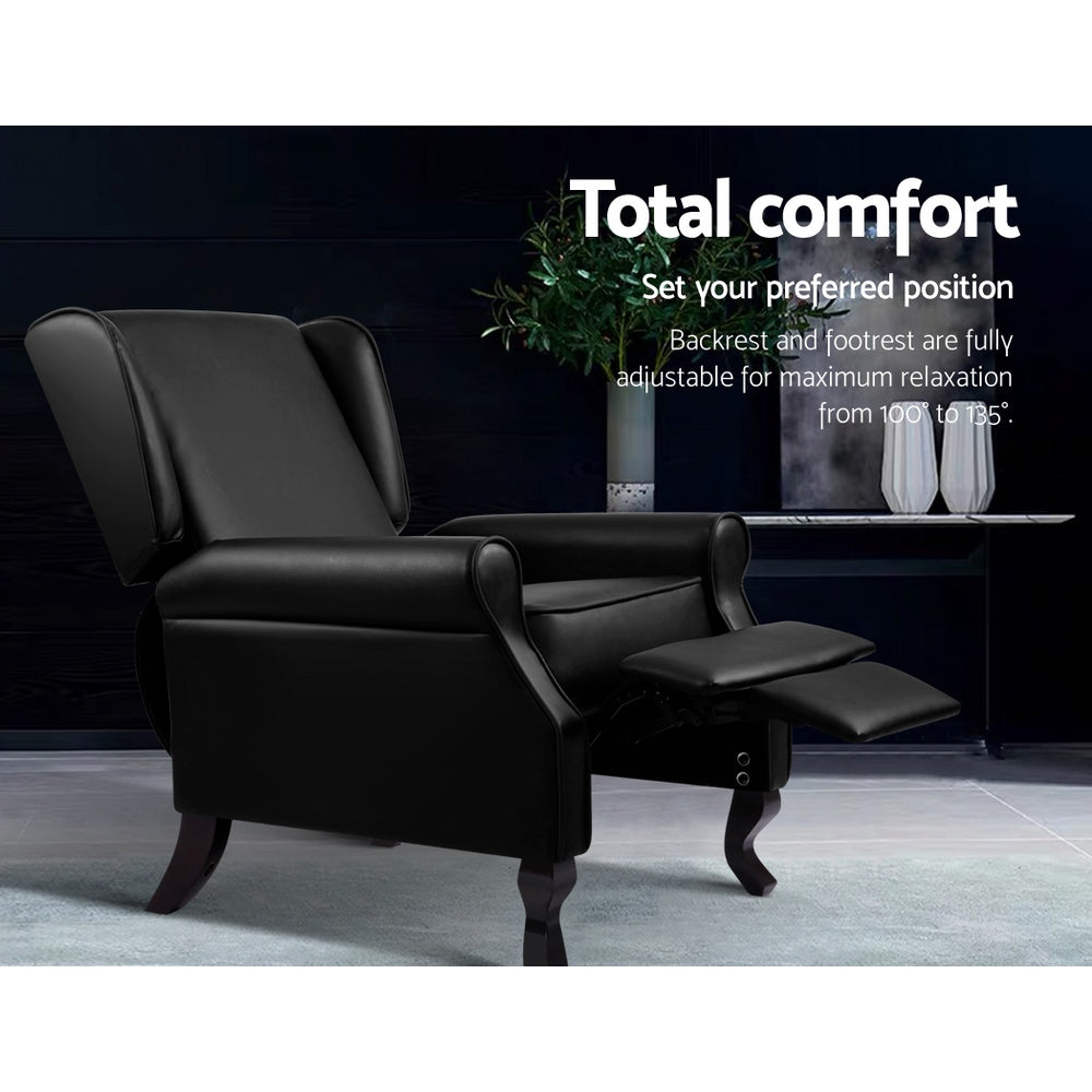 Recliner Armchair Black Faux Leather Domini