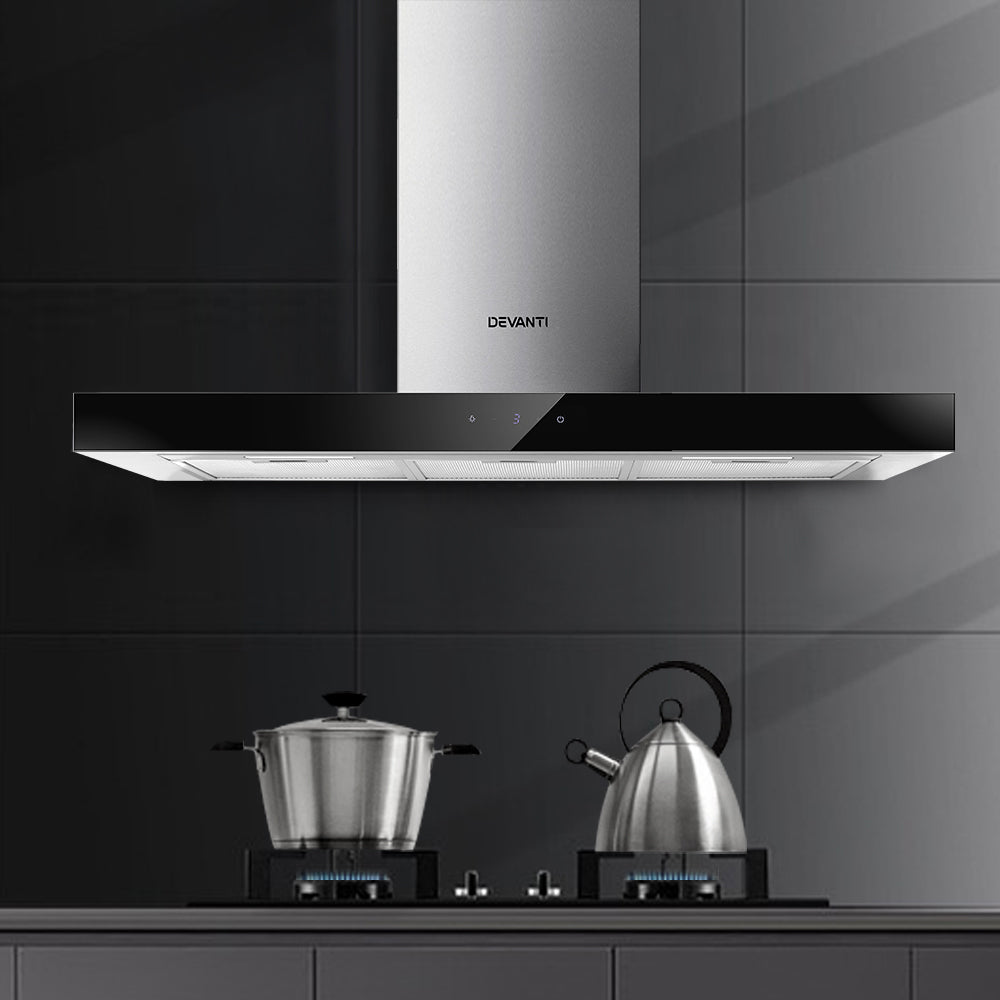 Devanti 900mm Range Hood 90cm Rangehood Glass Stainless Steel