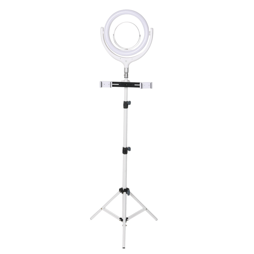 LED Ring Light with Tripod Stand Phone Holder Dimmable Studio Lamp Makeup Mirror White