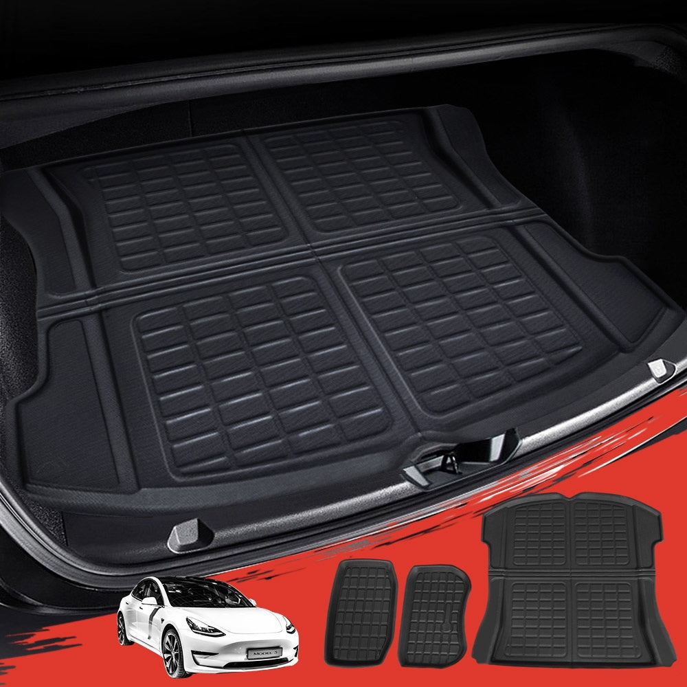 3PCS Car Rear Front Cargo Trunk Toolbox Luggage Rubber Mats for Tesla Model 3 2021-2022