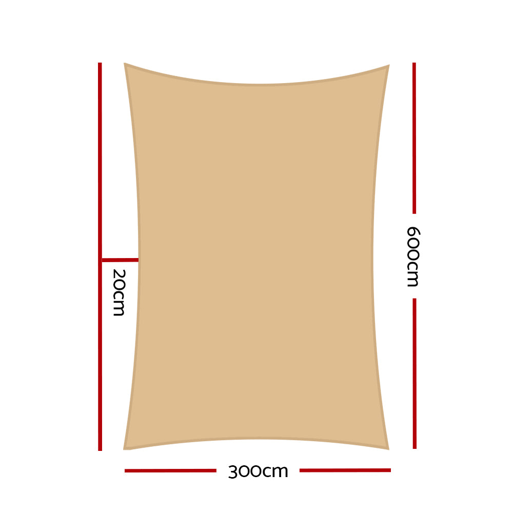 Shade Sail 3x6m Rectangle 280GSM 98% Sand Shade Cloth