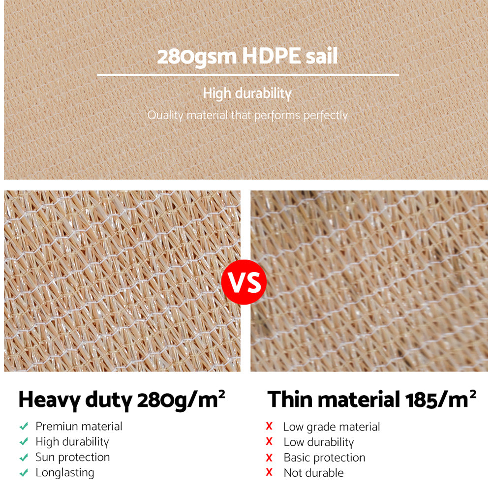 Shade Sail 5x6m Rectangle 280GSM 98% Sand Shade Cloth