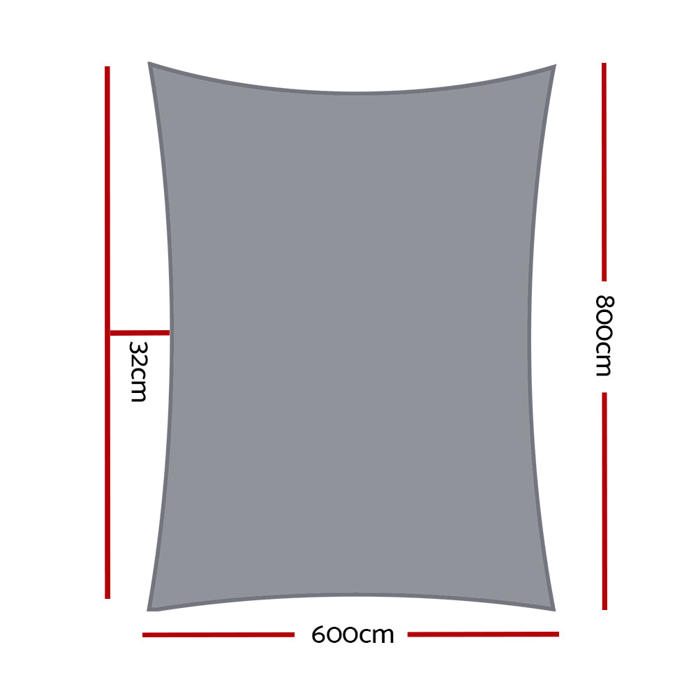 Shade Sail 6x8m Rectangle 280GSM 98% Grey Shade Cloth