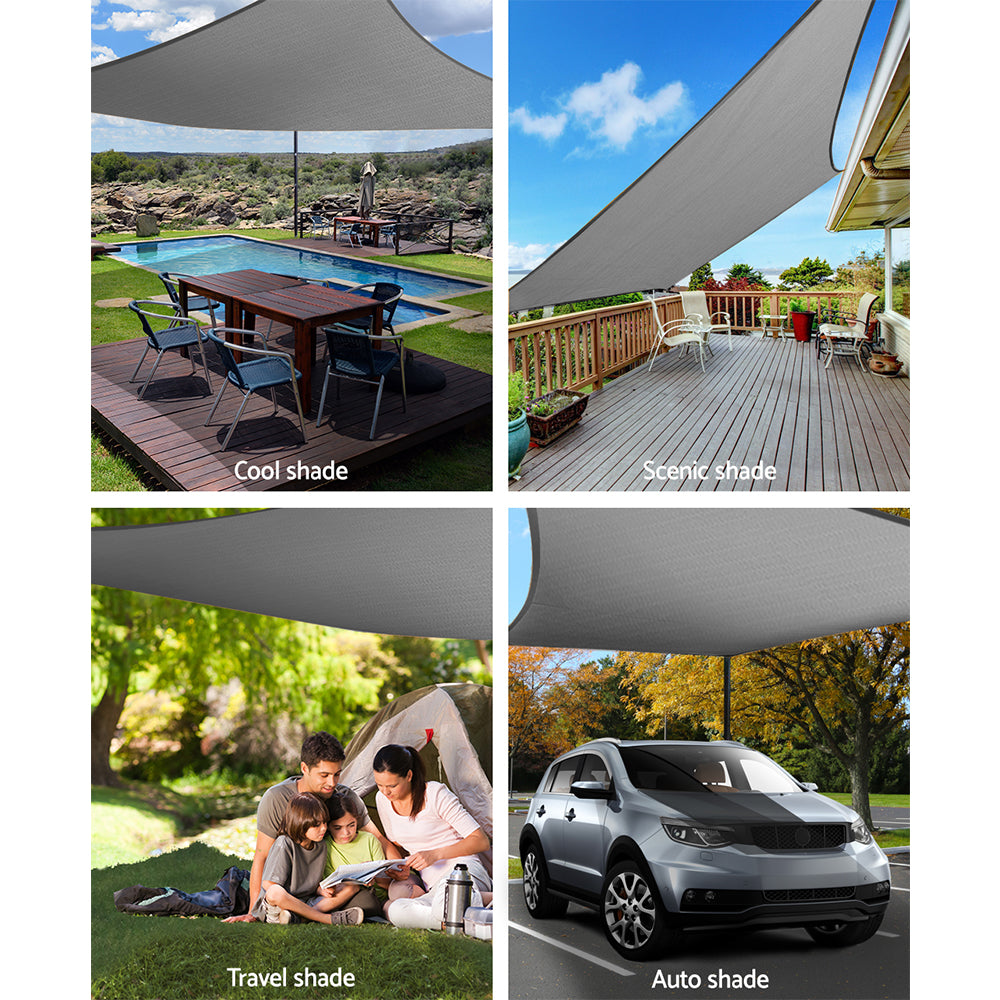 Shade Sail 6x8m Rectangle 280GSM 98% Grey Shade Cloth