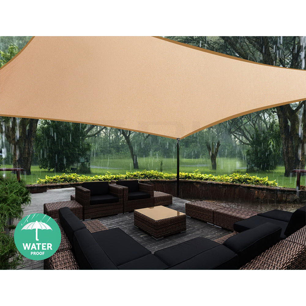 Waterproof Shade Sail 4x5m Rectangle Sand 95% Shade Cloth