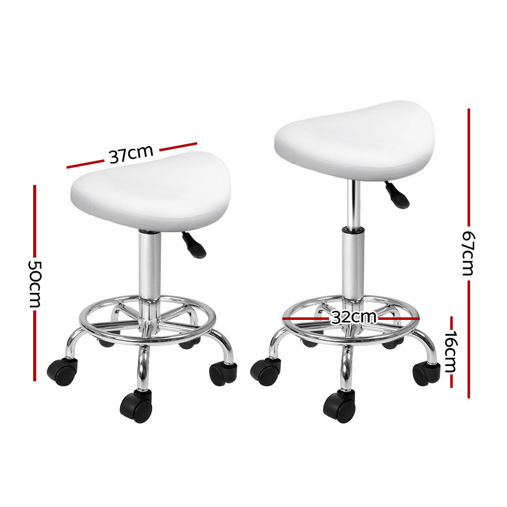 2x Salon Stool Saddle Swivel Chair White