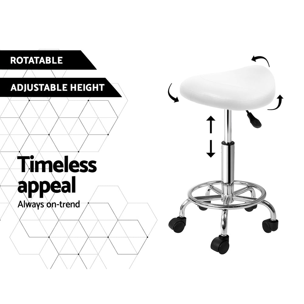 Artiss 2x Salon Stool Saddle Swivel Chair White